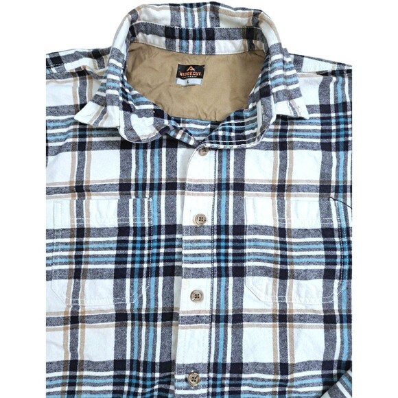 Ridgecut Set of 2 Men's Large Flannel Shirts Heavyweight Plaid Red Blue White - Picture 3 of 16